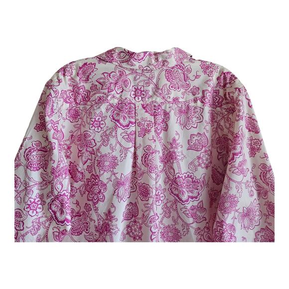 LANDS END Petite 16 16P Blouse Supima Cotton No Iron Paisley Cream Pink 46" Bust - Picture 5 of 7